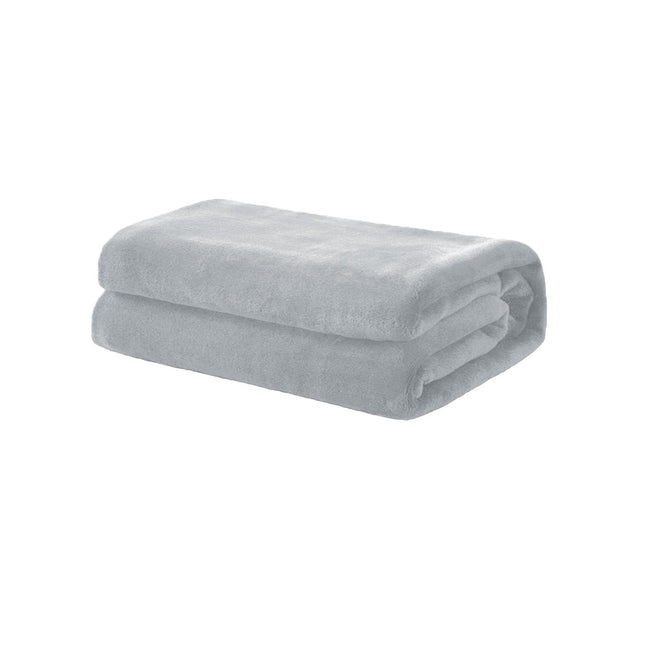 Soft Coral Fleece Throw Rug/Blanket Silver.