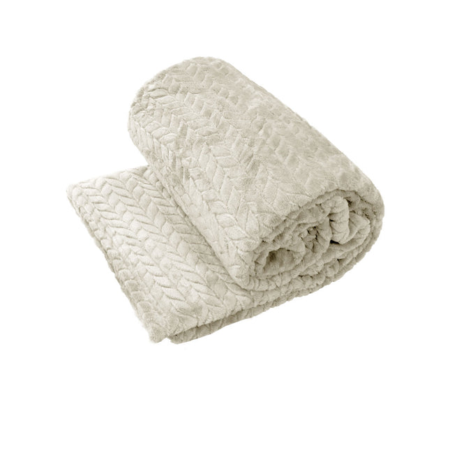 Herringbone Coral Fleece Blanket Throw Rug 150x200 cm Oyester.