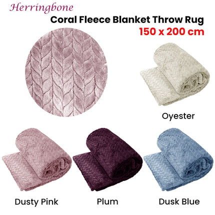 Herringbone Coral Fleece Blanket Throw Rug 150x200 cm Oyester.