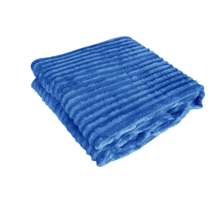 240GSM Corduroy Striped Throw Rug Blue.