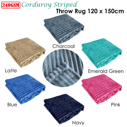240GSM Corduroy Striped Throw Rug Charcoal.