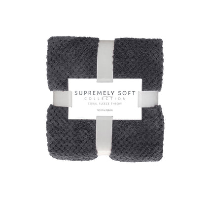 Soft Diamond Fleece Throw Rug Charcoal.