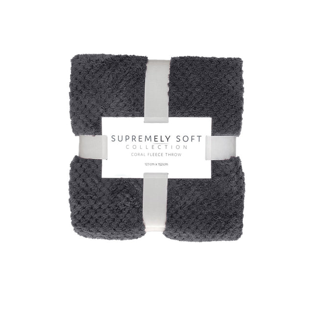 Soft Diamond Fleece Throw Rug Charcoal.