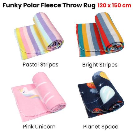 Funky Cute Polar Fleece Throw Rug Navy Planet Space.