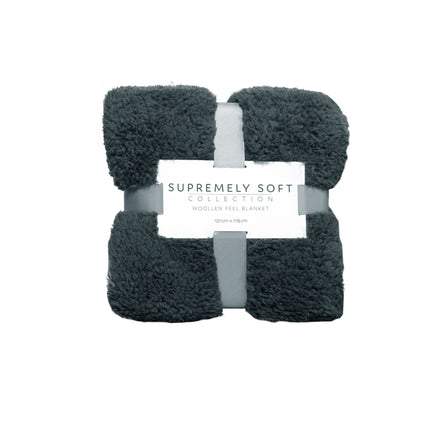 Soft Woollen Feel Throw Rug/Blanket Charcoal.