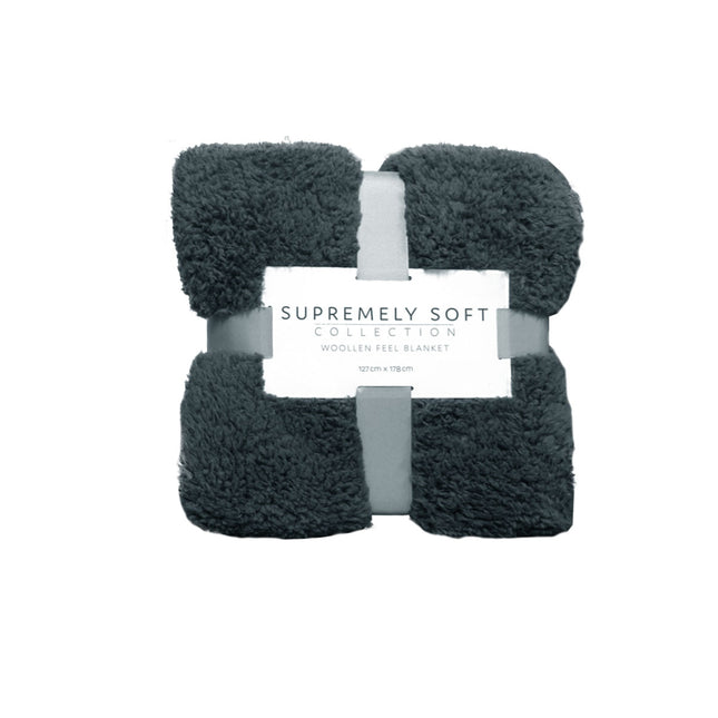 Soft Woollen Feel Throw Rug/Blanket Charcoal.