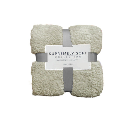Soft Woollen Feel Throw Rug/Blanket Stone.