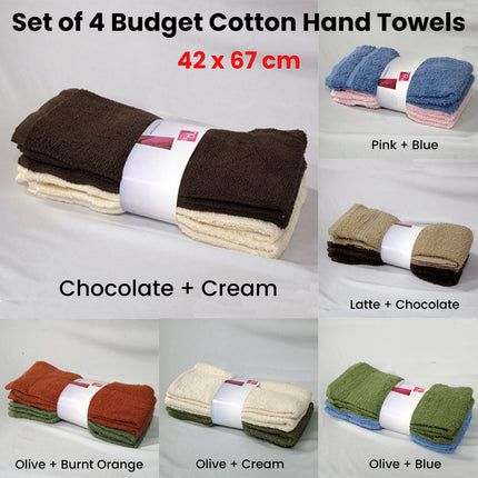 Set of 4 Budget Cotton Hand Towels 42 x 67 cm Chocolate Cream.