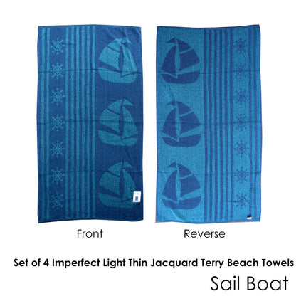 Set of 4 Imperfect Jacquard Terry Beach Towels Sail Boat.