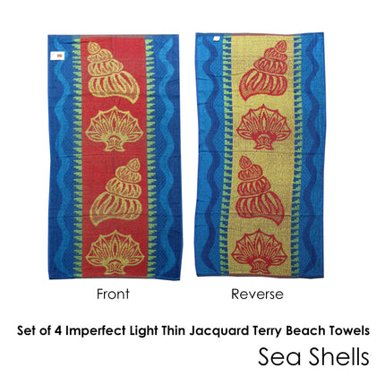 Set of 4 Imperfect Jacquard Terry Beach Towels Sea Shells.