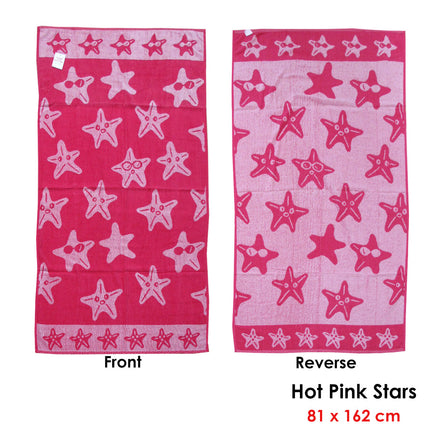 Jacquard Velour Reversible Beach Towel Hot Pink Stars.