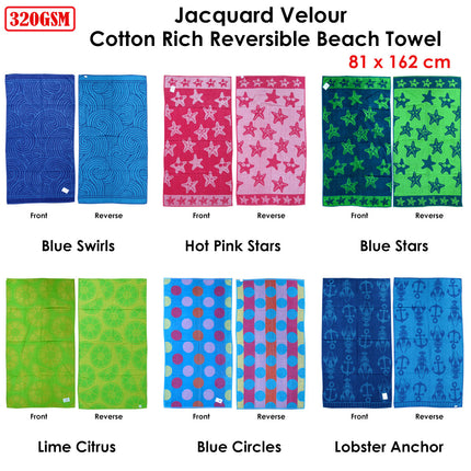 Jacquard Velour Reversible Beach Towel Hot Pink Stars.