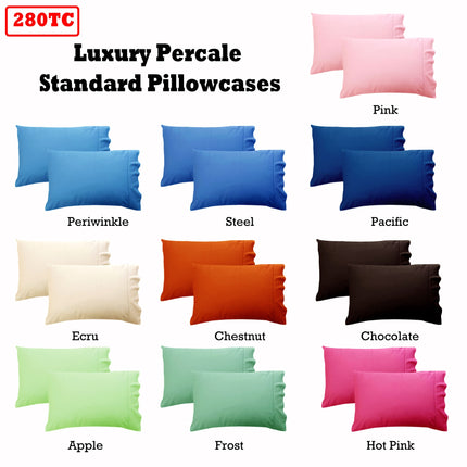 280TC Luxury Percale Standard Pillowcases Pacific.