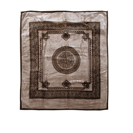 1000GSM Olympia Greek Key Luxury Quality 2 Ply Mink Blanket Queen Taupe.