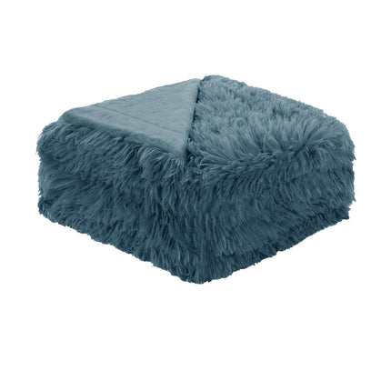 Hotel Living Soft Shaggy Long Hair Blanket Queen Dusk Blue.