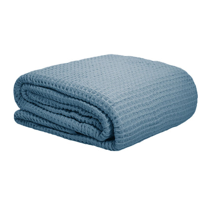 Cotton Waffle Blanket Dusk Blue Single.