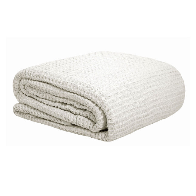 Cotton Waffle Blanket White Single.