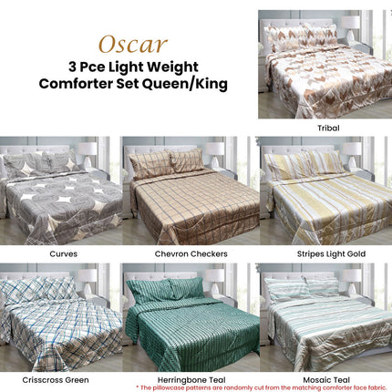 Hotel Living 3 Pce Light Weight Comforter Set Queen/King Oscar Curves.