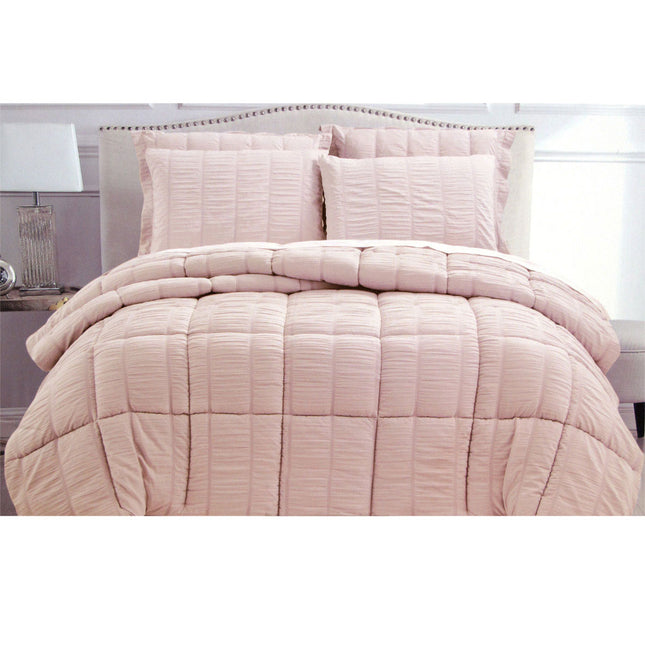 Seersucker Comforter Set King Light Pink.