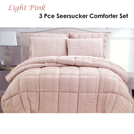 Seersucker Comforter Set King Light Pink.