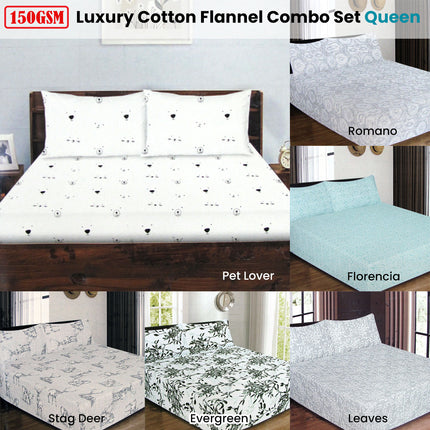 ICF Store Cotton Flannel Combo Fitted Sheet Set Queen Romano.