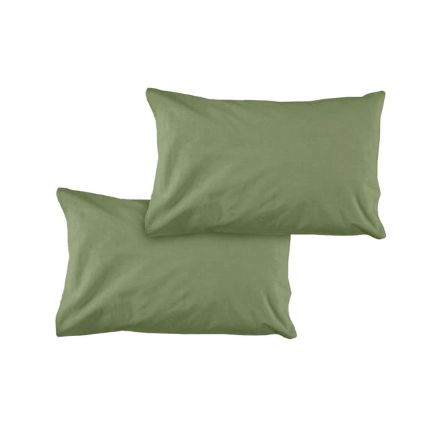 Pair of Solid Colour Microfiber Standard Pillowcases 48x73cmx15cm (Flap) Olive.