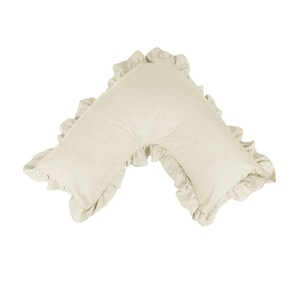 Artex Polyester Cotton V Shape Ruffle Pillowcase Cream.