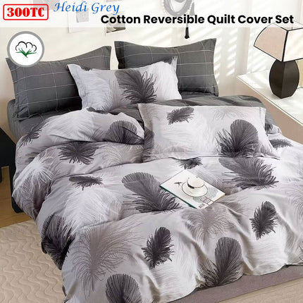 300TC Heidi Grey Reversible Cotton Quilt Cover Set King.
