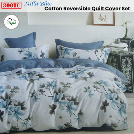 300TC Heidi Grey Reversible Cotton Quilt Cover Set King.