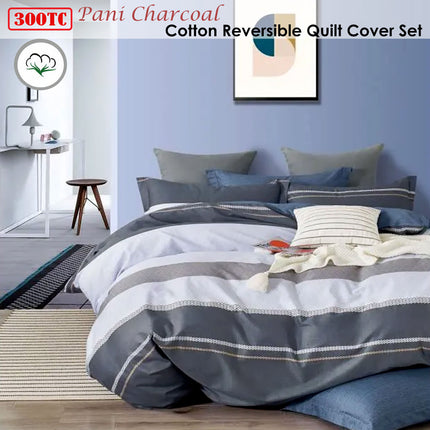 Pani Charcoal Reversible Quilt Cover Set King.