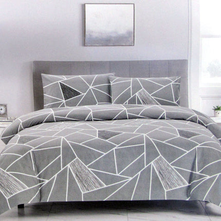 Artex Bentley Grey Quilt Cover Set Geometric Pattern Reversible Printed Microfiber Polyester Double.
