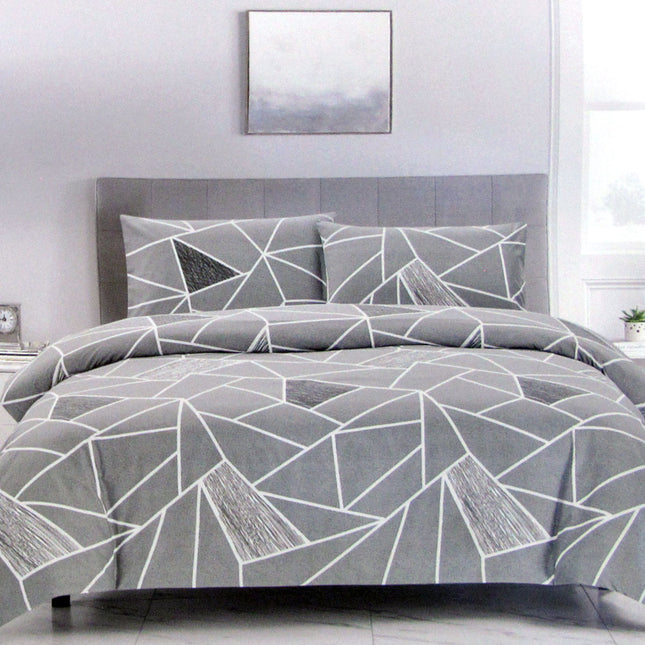 Artex Bentley Grey Quilt Cover Set Geometric Pattern Reversible Printed Microfiber Polyester Double.