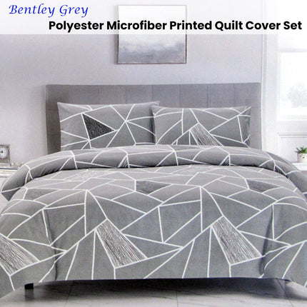 Artex Bentley Grey Quilt Cover Set Geometric Pattern Reversible Printed Microfiber Polyester Double.