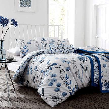 Ink Floral Blue Quilt Cover Set Queen.