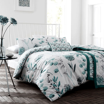 Ink Floral Teal Quilt Cover Set Queen.