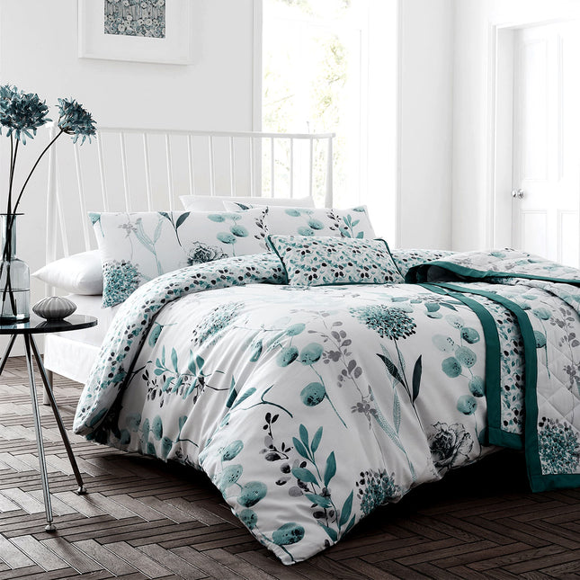 Ink Floral Teal Quilt Cover Set Queen.