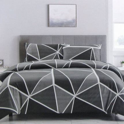Artex Owen Charcoal Quilt Cover Set Geometric Pattern Reversible Printed Microfiber Polyester Queen.