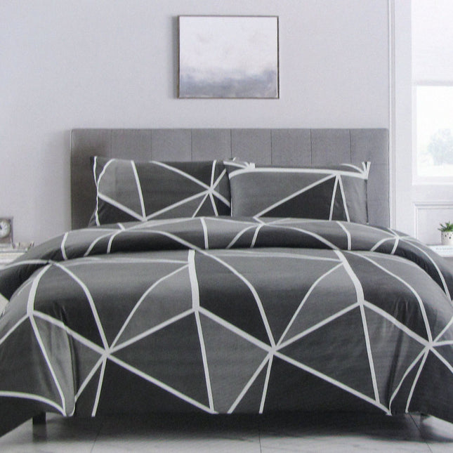 Artex Owen Charcoal Quilt Cover Set Geometric Pattern Reversible Printed Microfiber Polyester Queen.