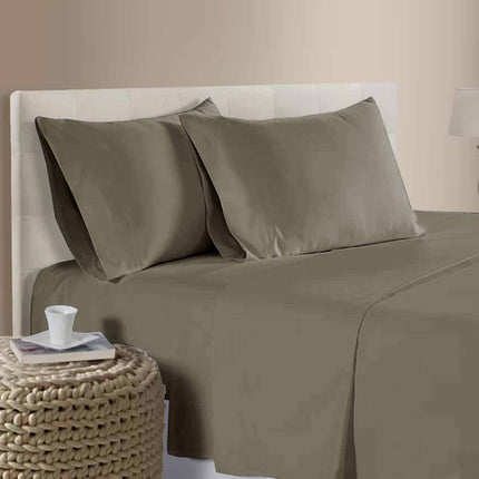 400TC 100% Cotton Sateen Premium Sheet Set 40cm Wall Mocha King Single.