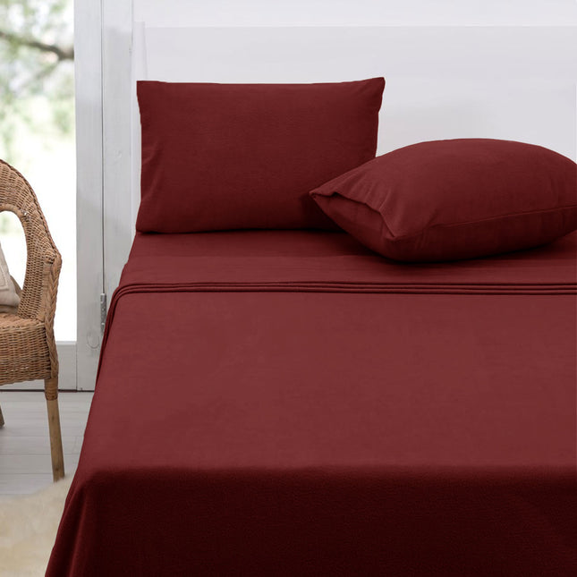 Polar Fleece Sheet Set Queen 36cm Wall Burgundy.