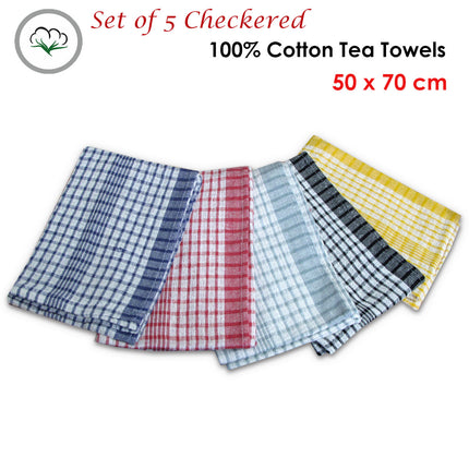 Hotel Living Checkered Set of 5 Cotton Tea Towels.