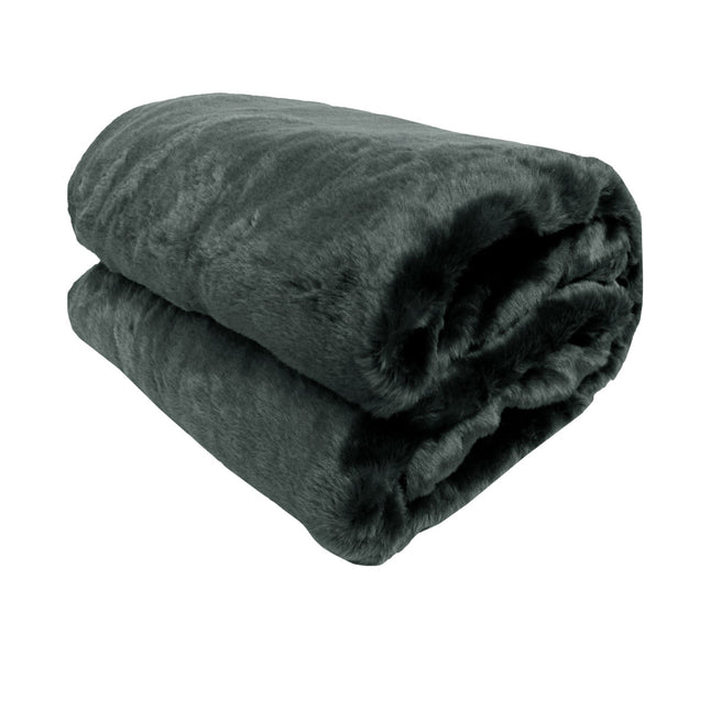 Faux Mink Throw Rug Charcoal.