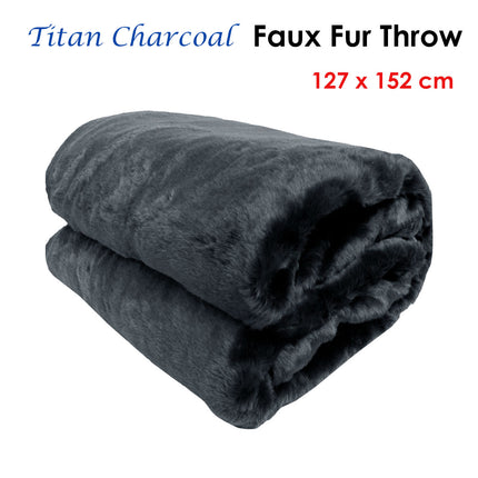 Titan Charcoal Faux Fur Throw Rug 127 x 152 cm.