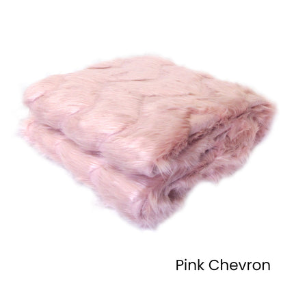 Riley Modern Pattern Faux Fur Throw Rug 127 x 152 cm Pink Chevron.