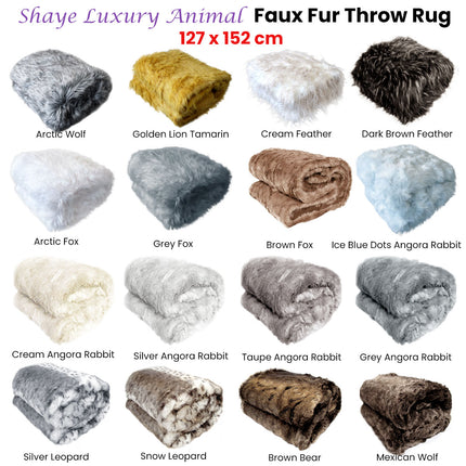 Shaye Luxury Range Faux Fur Throw Rug 127 x 152 cm Mexican Wolf.