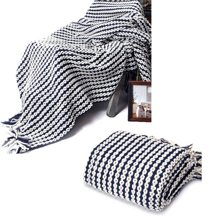 Chains Navy Knitted Throw Rug.