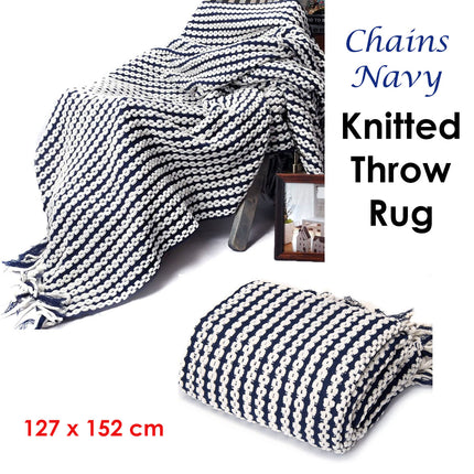 Chains Navy Knitted Throw Rug.