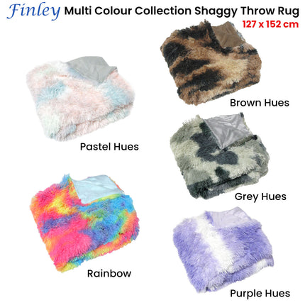 Finley Multi Colour Collection Shaggy Throw Rug 127 x 152cm Pastel Hues.