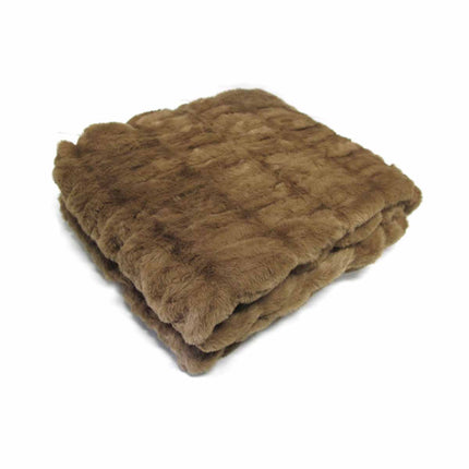 Harper Soft Ruched Pattern Faux Fur Throw Rug 127 x 152 cm Brown.