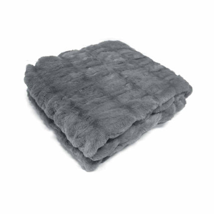 Harper Soft Ruched Pattern Faux Fur Throw Rug 127 x 152 cm Grey.